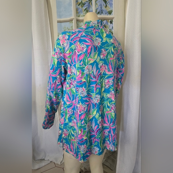 Lilly Pulitzer Cassi Popover Keep On Beleafing XL Pullover Top Rayon Spandex - Picture 6 of 10